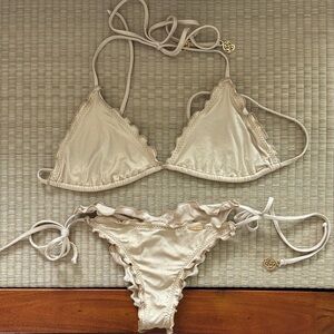Luli Fama Brushed Gold Ruffled Bikini Set